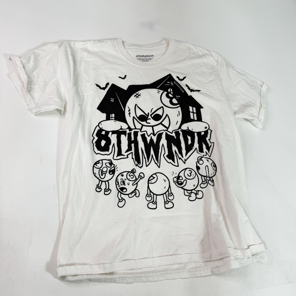 8thWNDR Shirt Mens Large White Haunted House Halloween Cartoon Graphic Tee